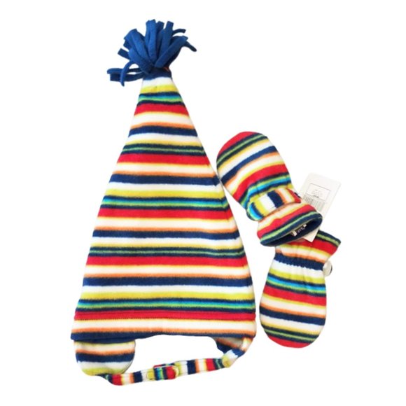 BABY GAP Colorful Striped Beanie Hat & Mittens Set - Infants Up to 6 MO - Picture 1 of 8
